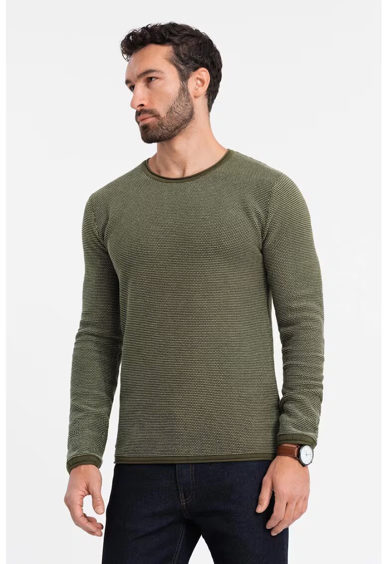 OMBRE Pulover de bumbac cu decolteu rotund - Verde sparanghel