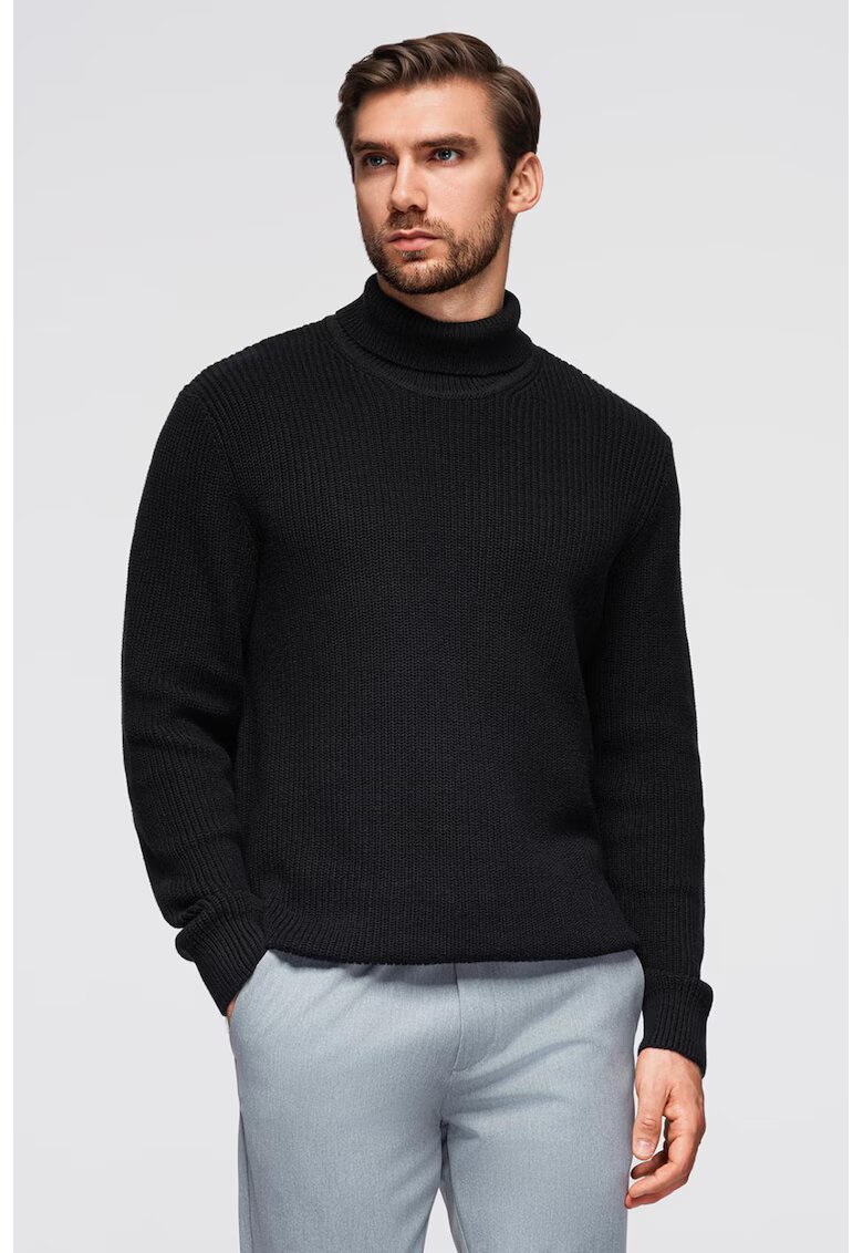 OMBRE Pulover din bumbac cu guler inalt - Negru