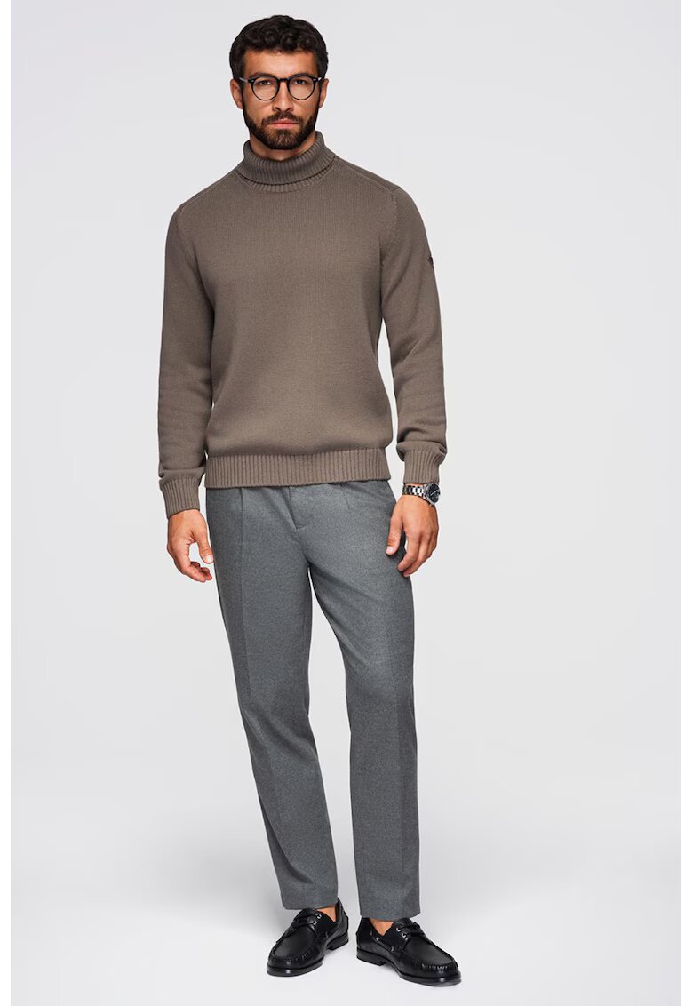 OMBRE Pulover din bumbac cu guler inalt si model uni - Maro taupe
