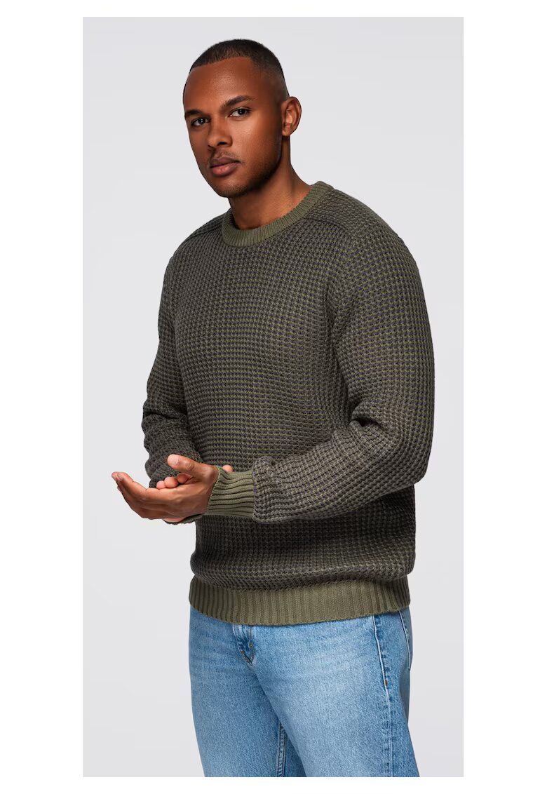 OMBRE Pulover din tricot contrastant cu decolteu rotund OM-SWSW-0122 - Verde inchis