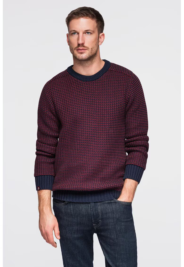 OMBRE Pulover regular fit cu decolteu la baza gatului - Visiniu/Bleumarin