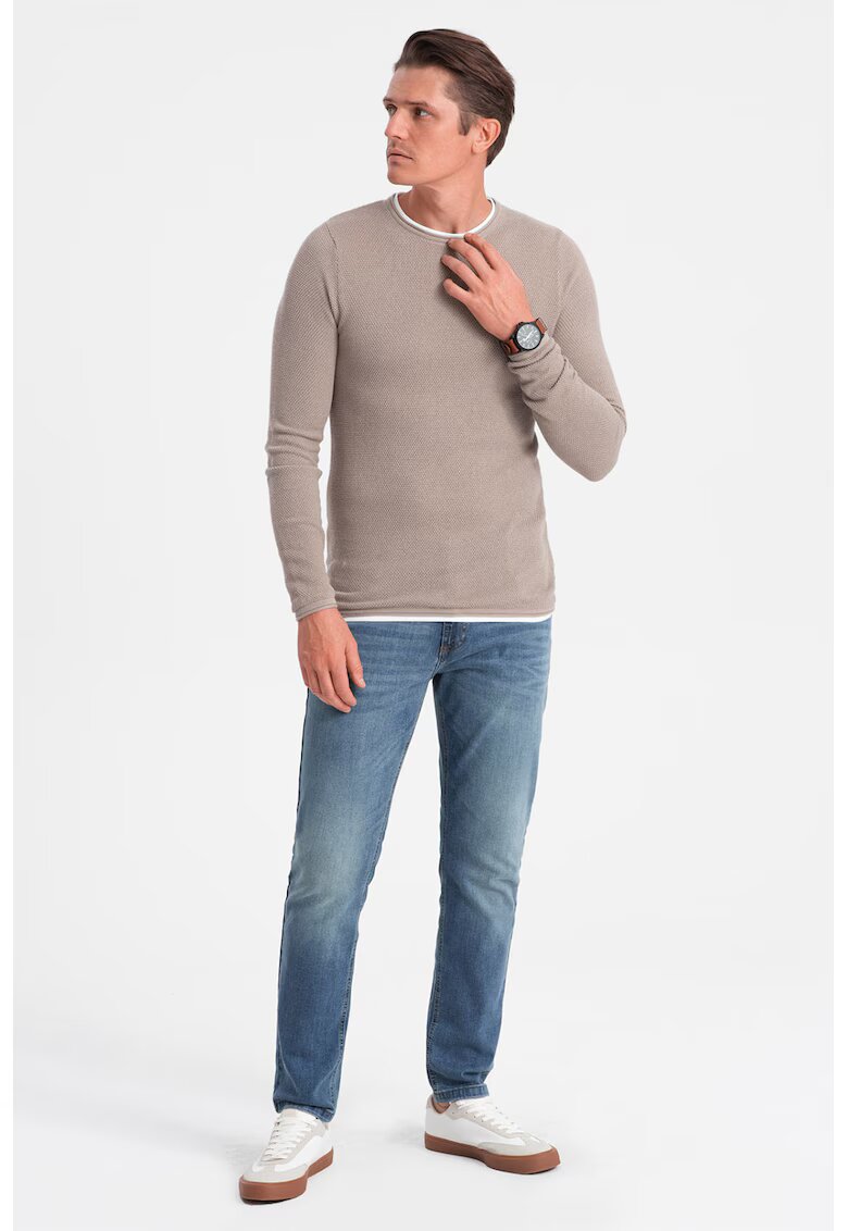 OMBRE Pulover slim fit cu model uni - Bej