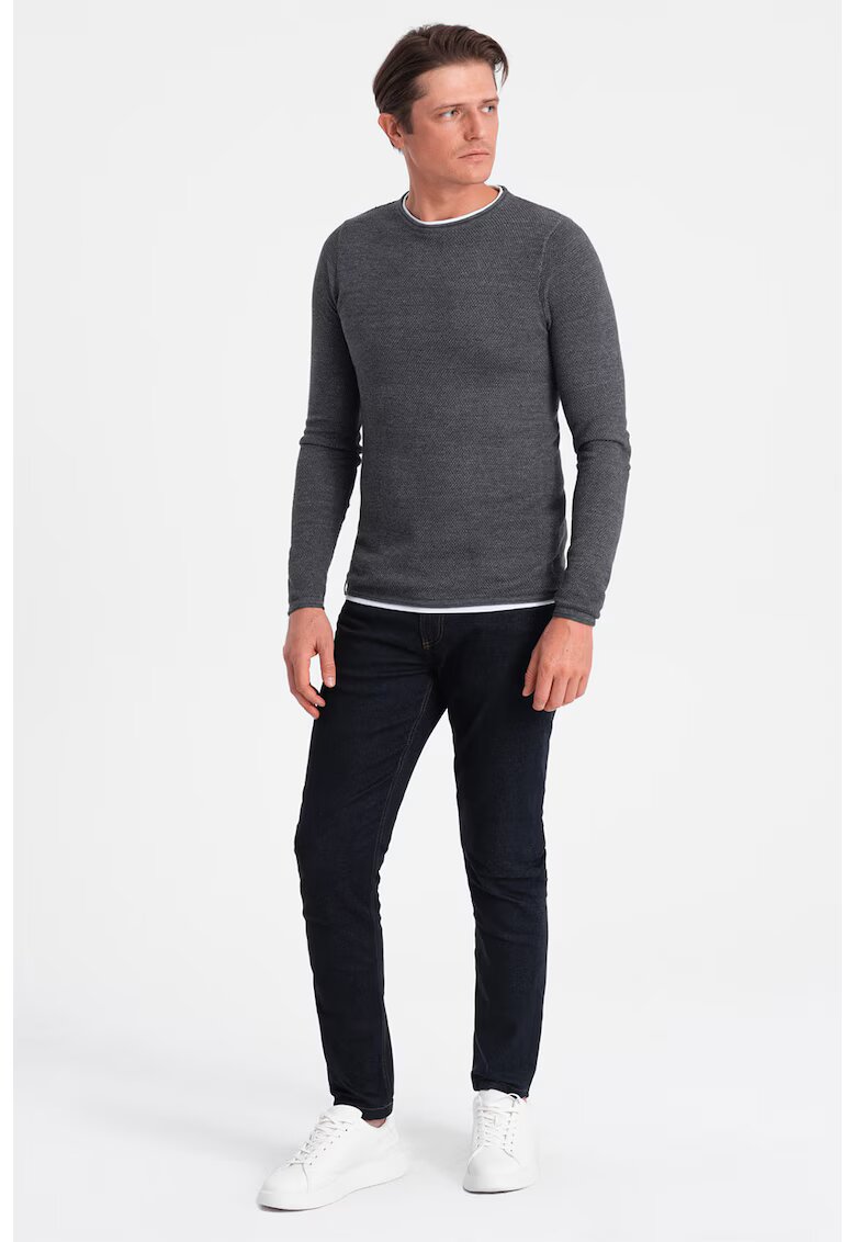OMBRE Pulover slim fit cu model uni - Gri antracit
