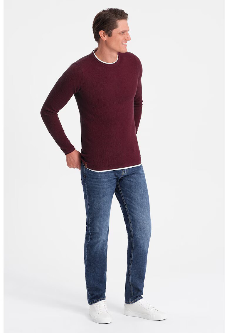 OMBRE Pulover slim fit cu model uni - Visiniu