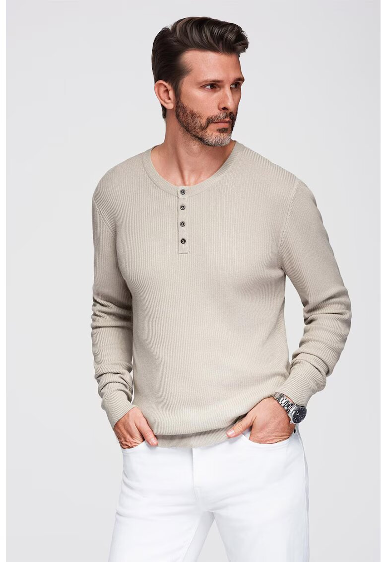 OMBRE Pulover striat slim-fit cu fenta cu nasturi