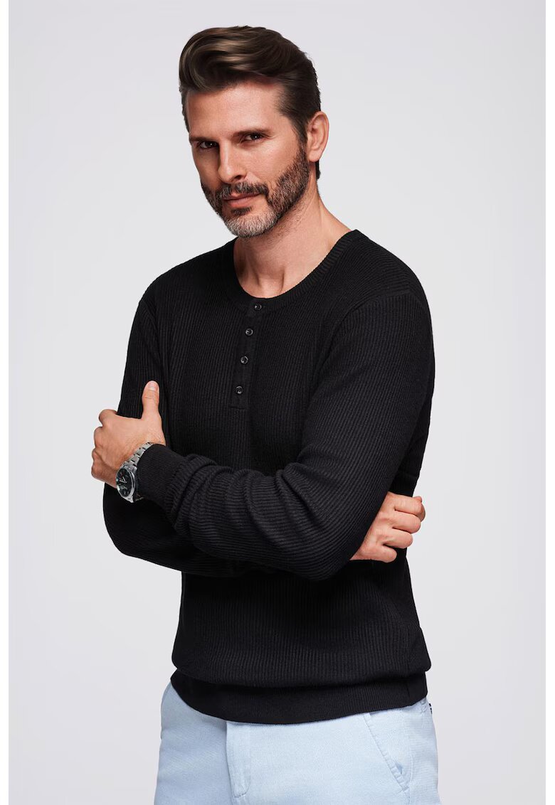 OMBRE Pulover striat slim-fit cu fenta cu nasturi