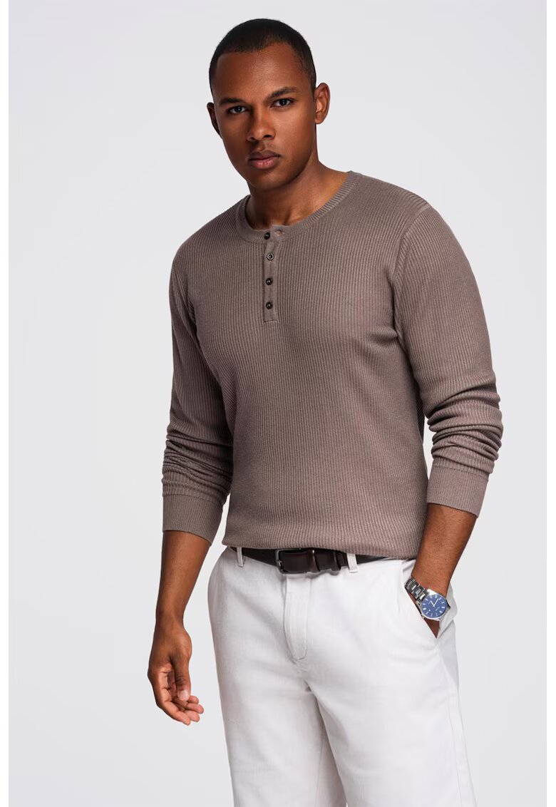 OMBRE Pulover striat slim-fit cu fenta cu nasturi