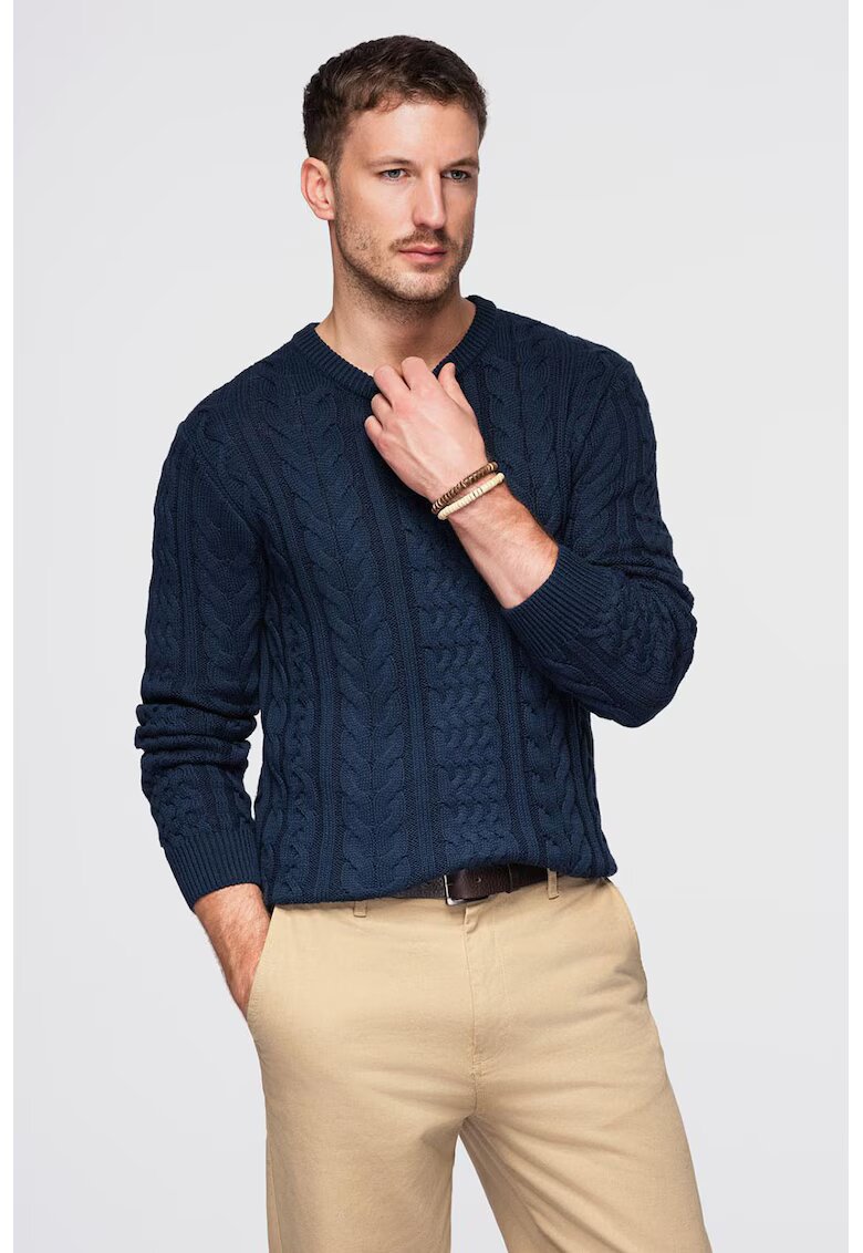 OMBRE Pulover texturat cu decolteu rotund - Bleumarin