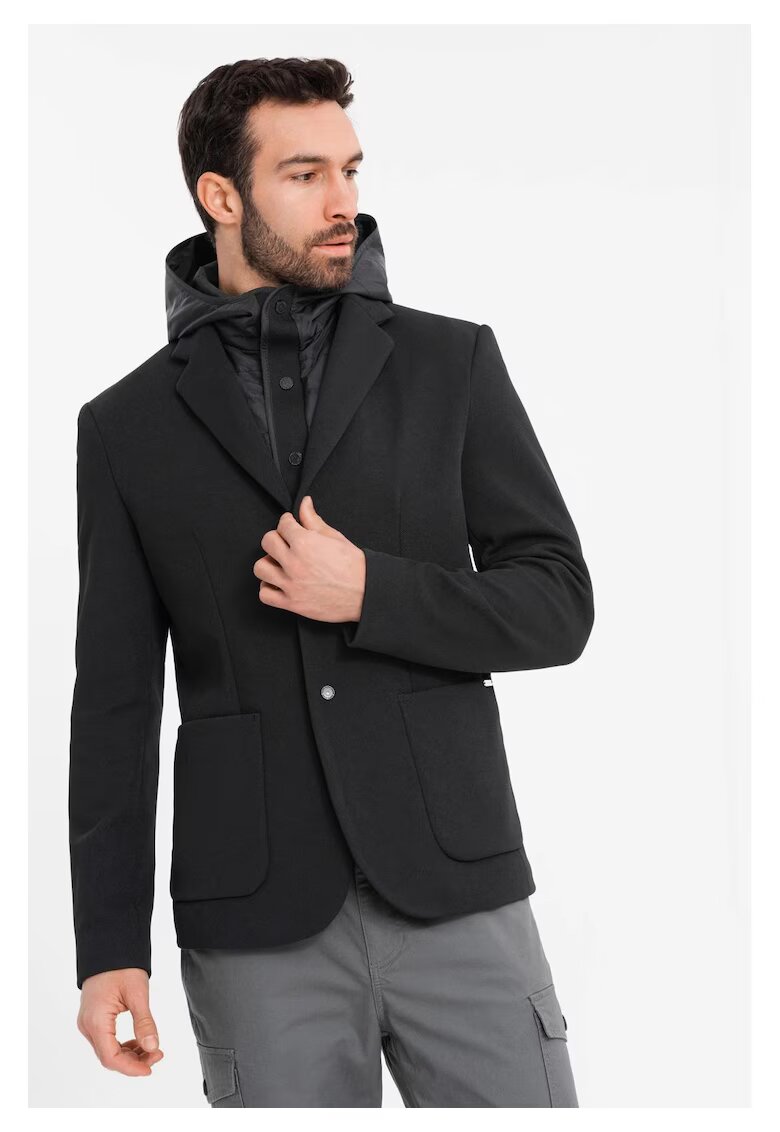 OMBRE Sacou cu guler inalt si gluga OM-BLZB-0133 - Negru