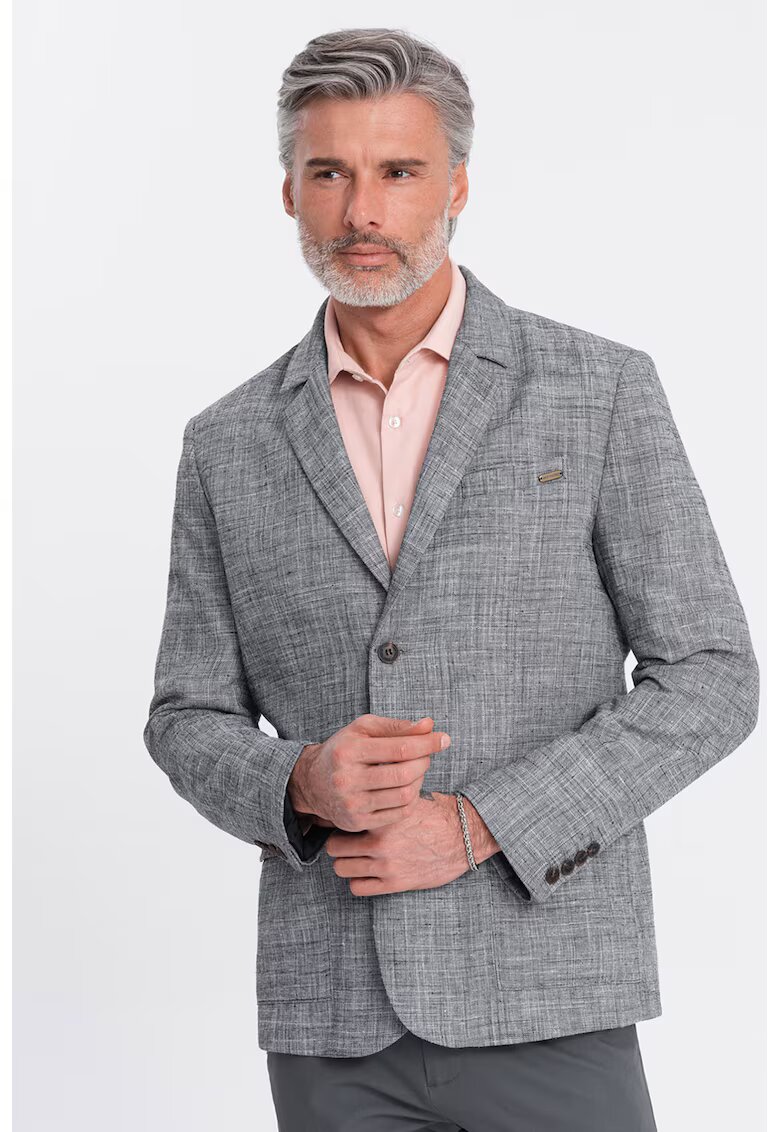OMBRE Sacou din amestec de in cu buzunare cu clapa - Gri melange
