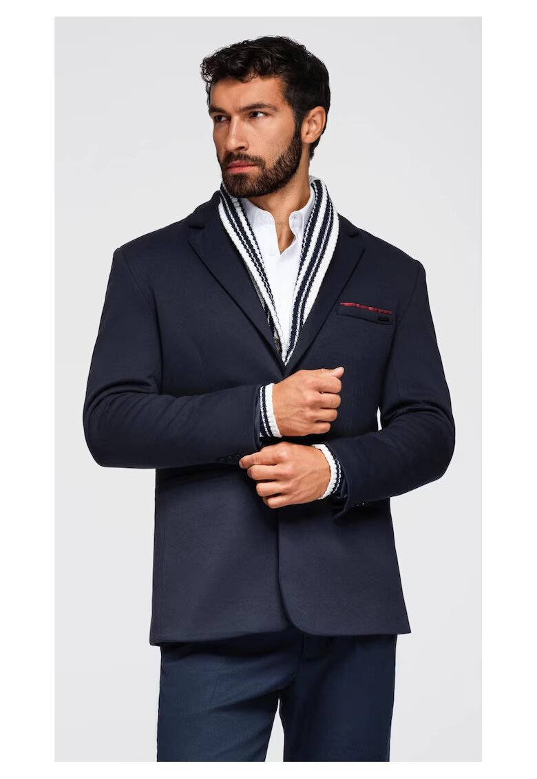 OMBRE Sacou tricotat cu croiala ajustata OM-BLZB-0100 - Albastru inchis - Albastru inchis