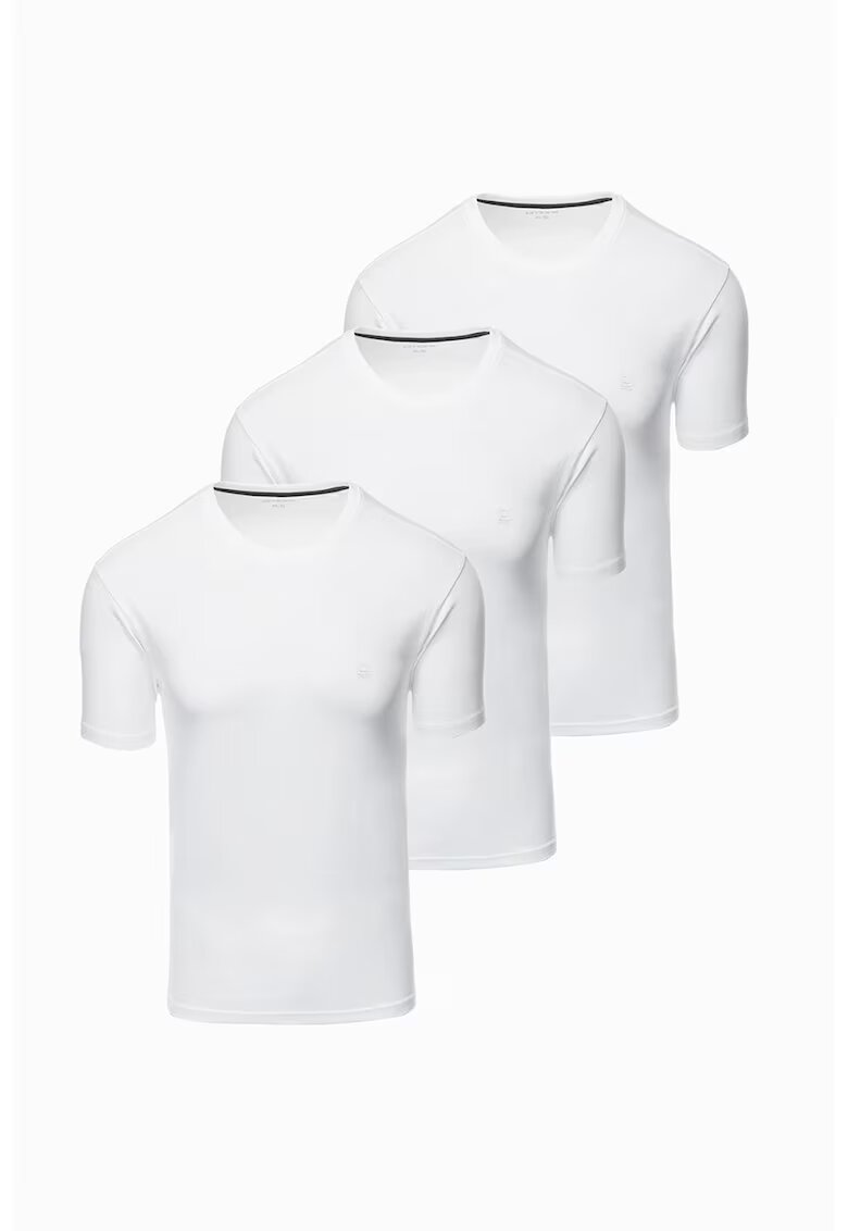 OMBRE Set de tricouri cu decolteu la baza gatului - 3 piese - Alb optic