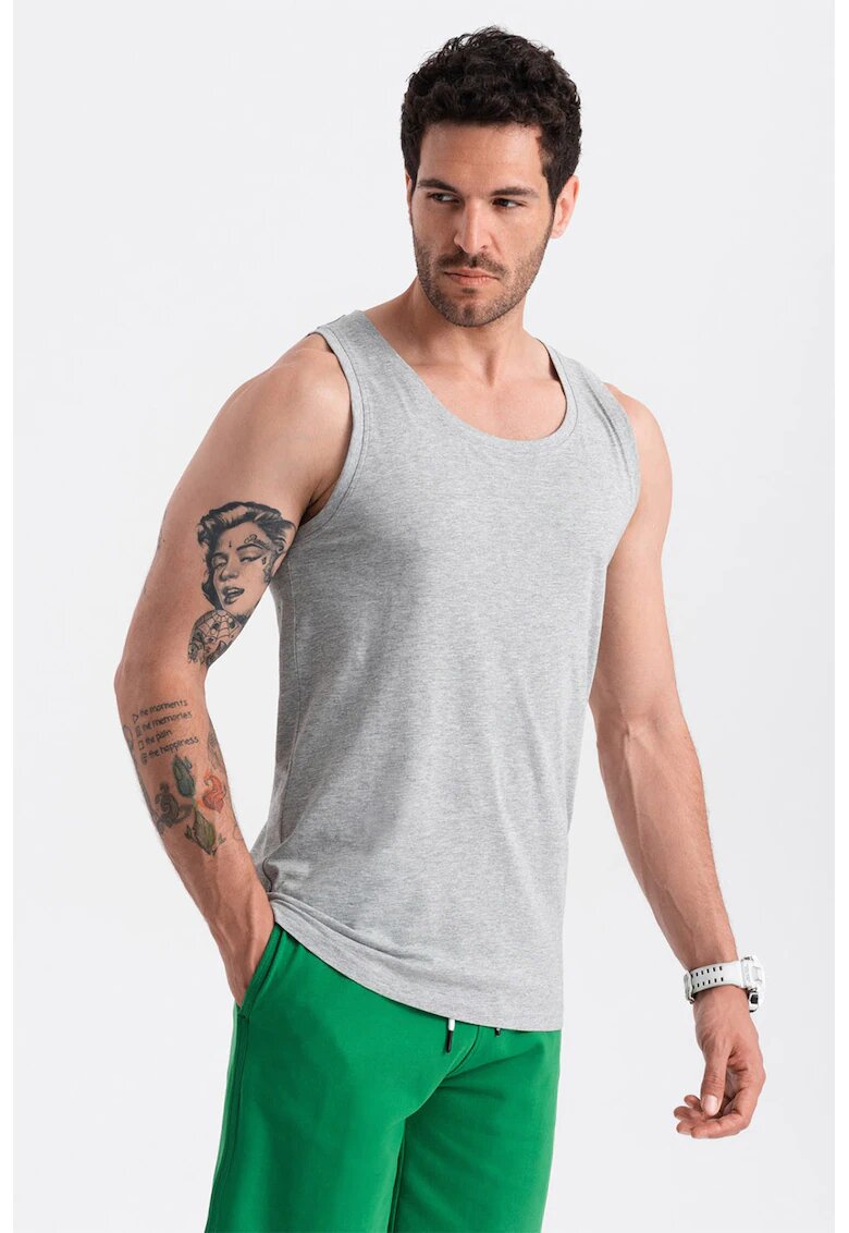 OMBRE Top din bumbac cu model uni - Gri melange