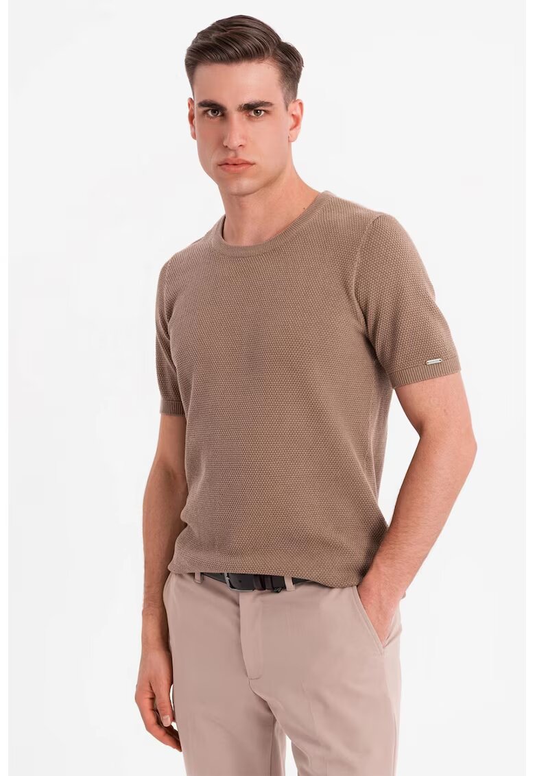 OMBRE Tricou cu aspect texturat - Maro deschis