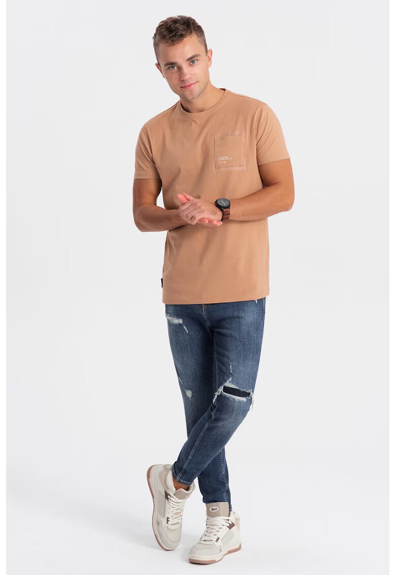OMBRE Tricou cu buzunar pe piept - Maro camel