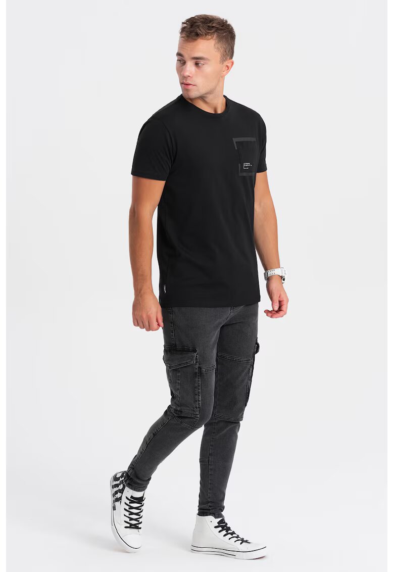 OMBRE Tricou cu buzunar pe piept - Negru