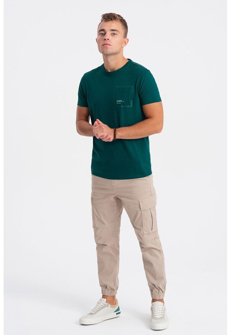 OMBRE Tricou cu buzunar pe piept - Verde persan