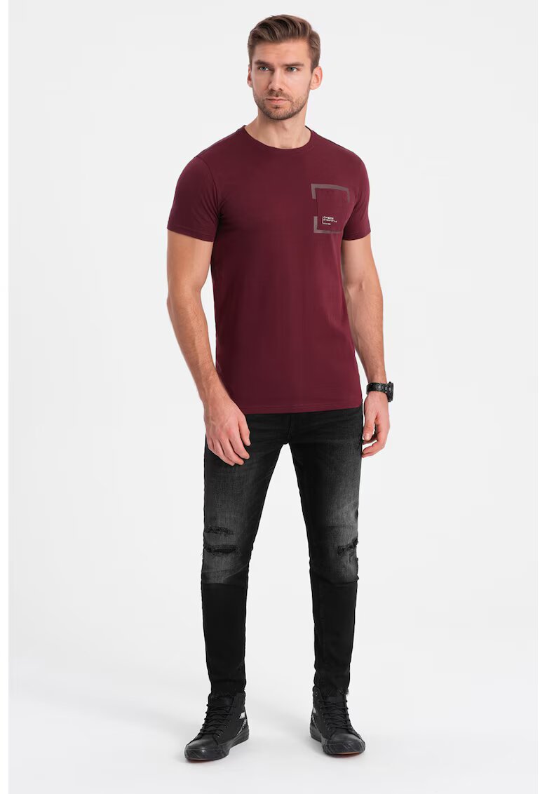 OMBRE Tricou cu buzunar pe piept - Visiniu