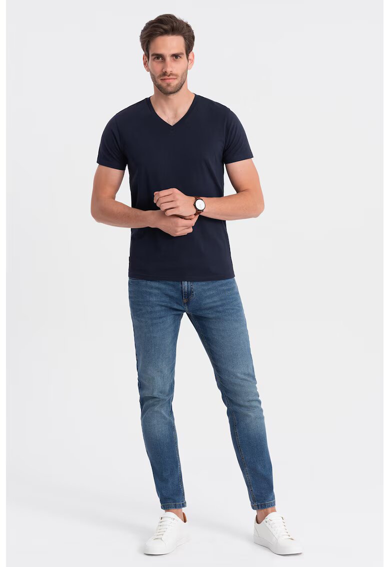 OMBRE Tricou cu decolteu in V - Bleumarin