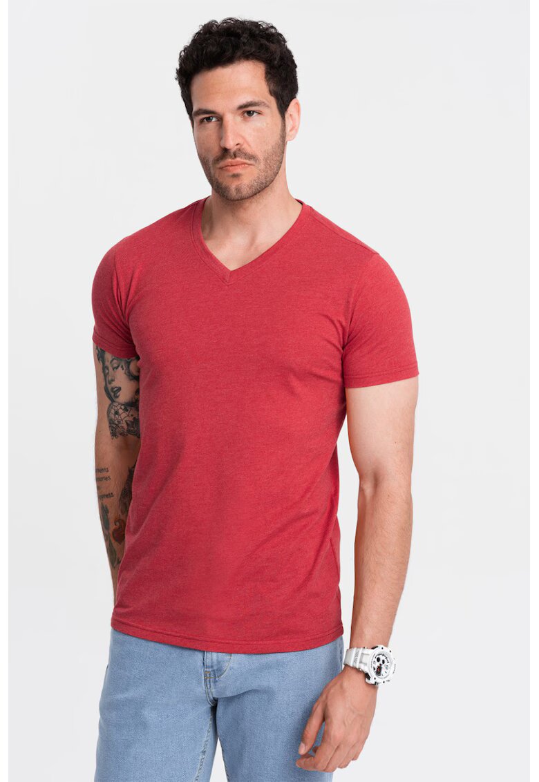 OMBRE Tricou cu decolteu in V - Rosu melage