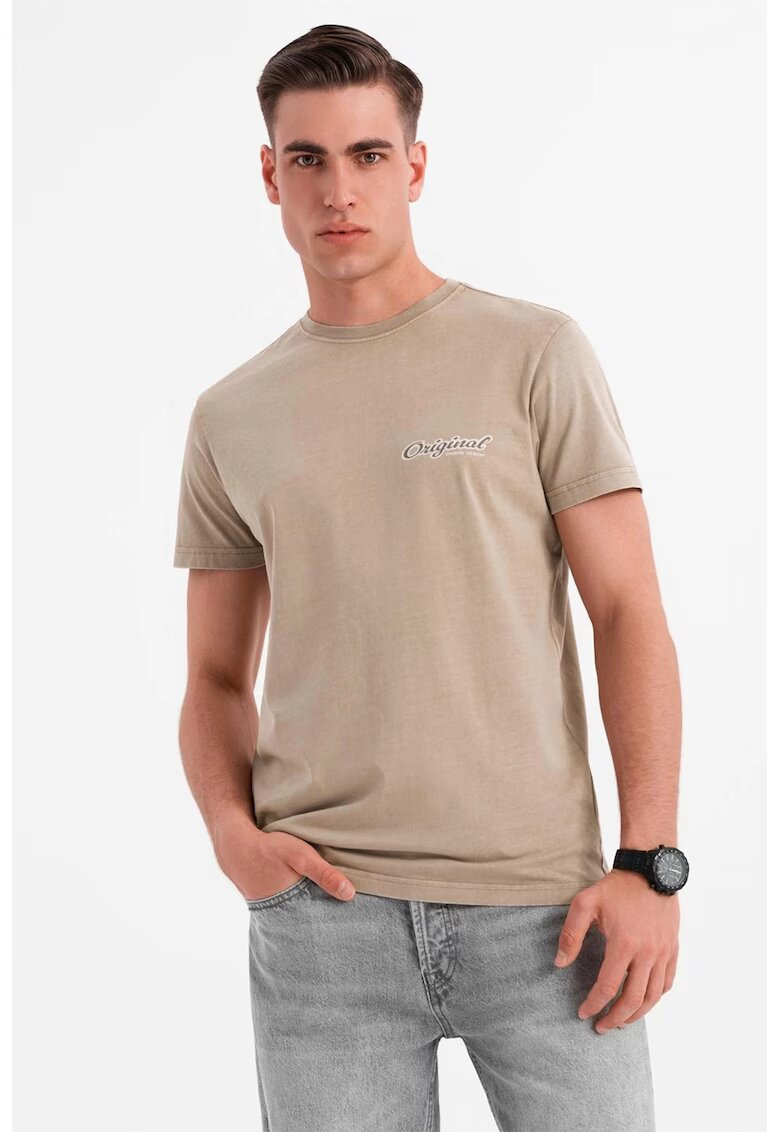 OMBRE Tricou cu decolteu la baza gatului si imprimeu pe spate - Bej inchis