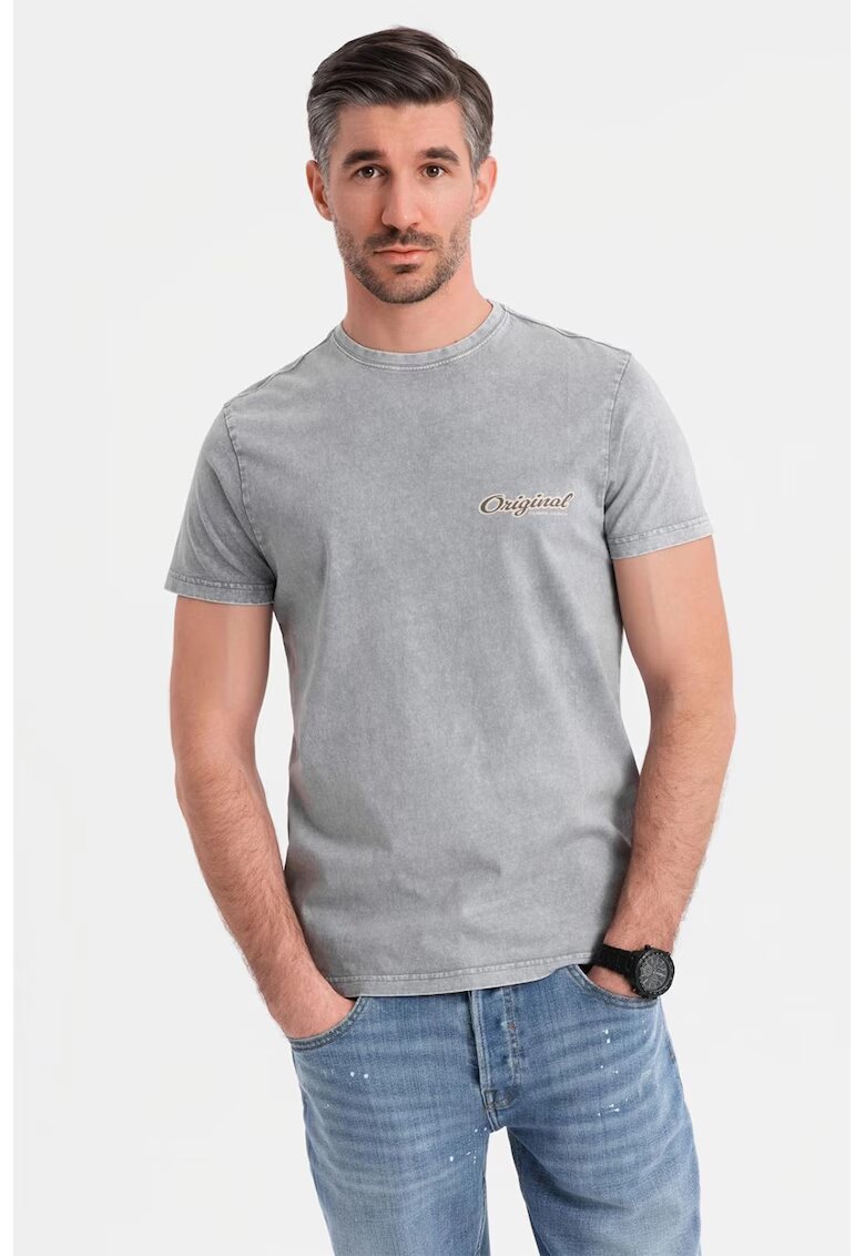 OMBRE Tricou cu decolteu la baza gatului si imprimeu pe spate - Gri