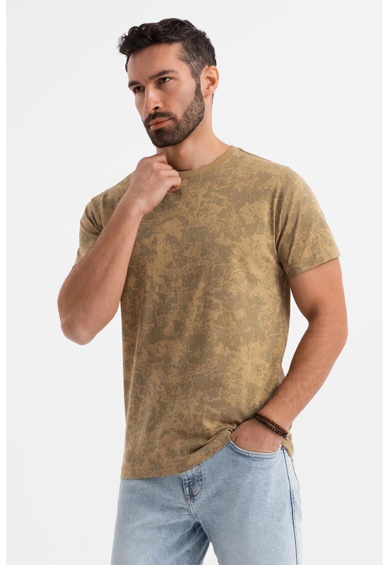 OMBRE Tricou cu decolteu la baza gatului si model tie-dye - Caramel