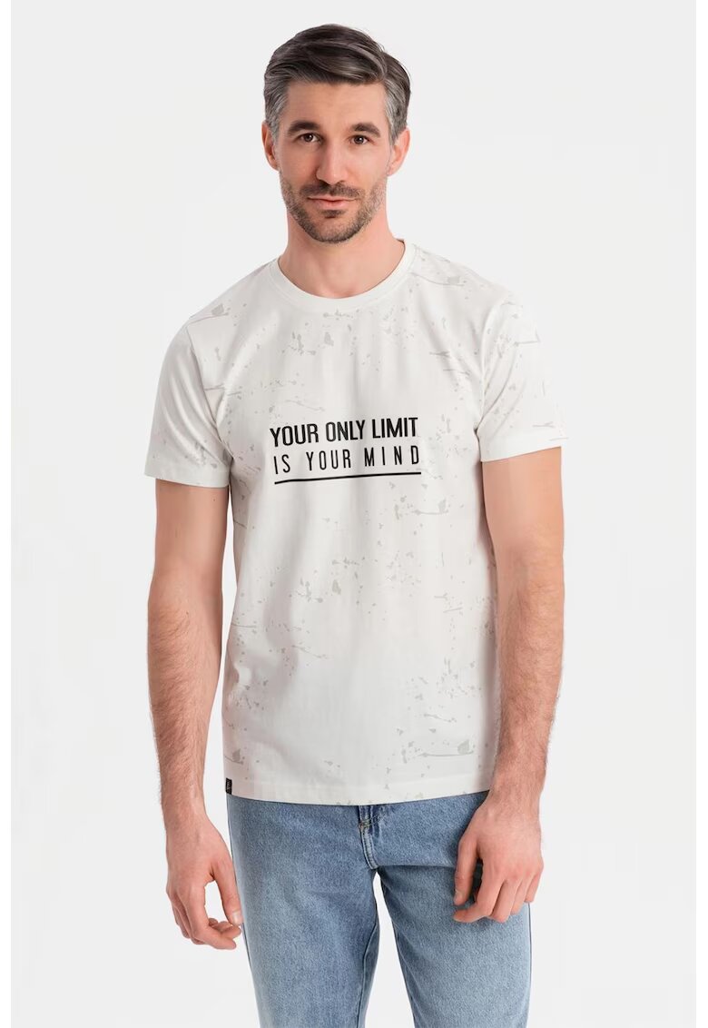 OMBRE Tricou cu imprimeu si decolteu la baza gatului - Negru/Alb murdar