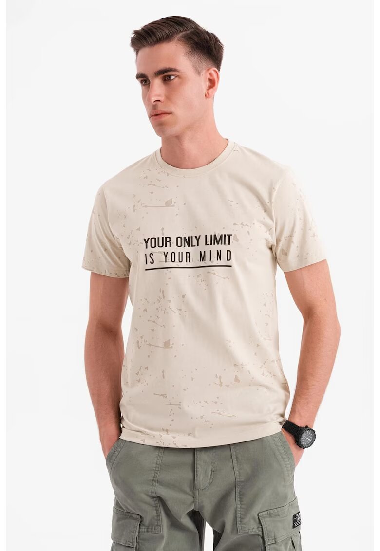 OMBRE Tricou cu imprimeu si decolteu la baza gatului - Negru/Bej