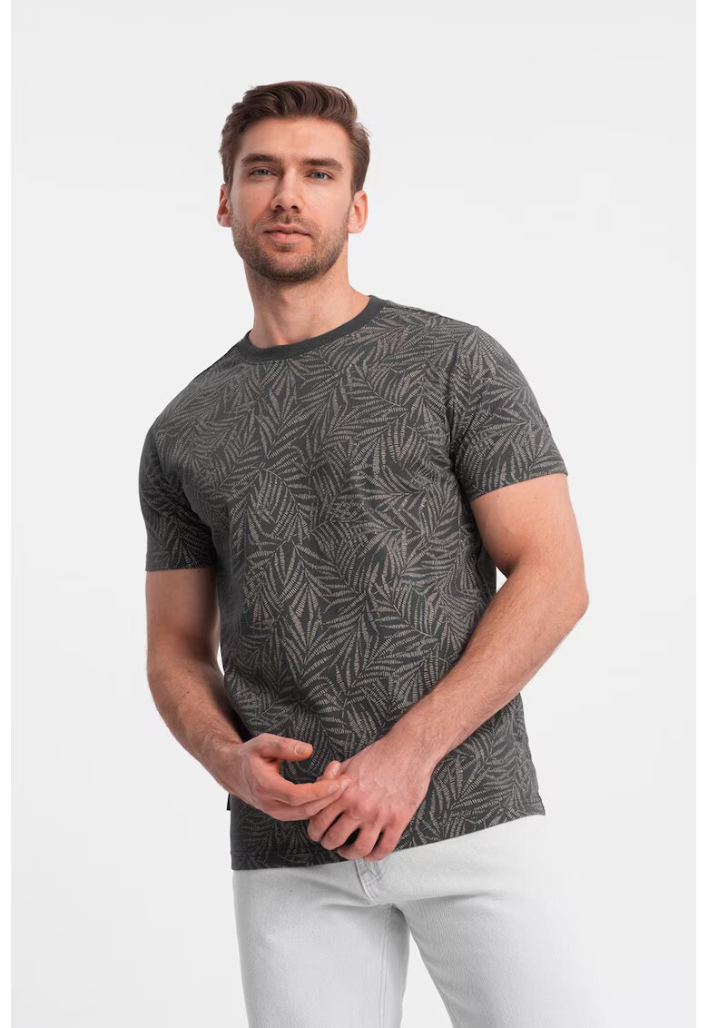 OMBRE Tricou cu model si decolteu la baza gatului - Gri inchis