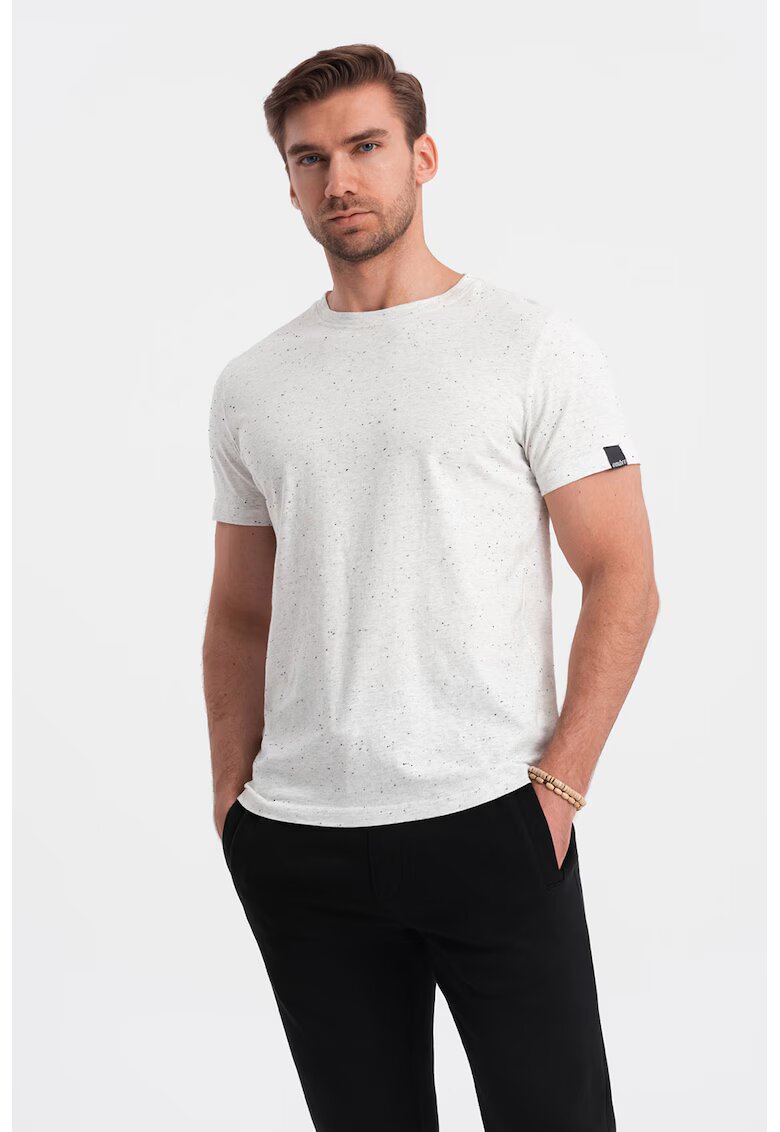 OMBRE Tricou de bumbac cu decolteu la baza gatului - Alb murdar