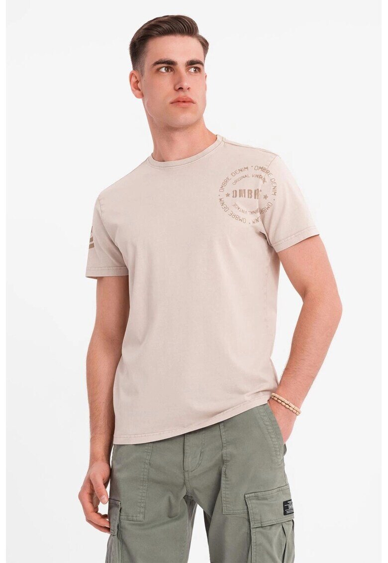 OMBRE Tricou de bumbac cu decolteu la baza gatului - Bej