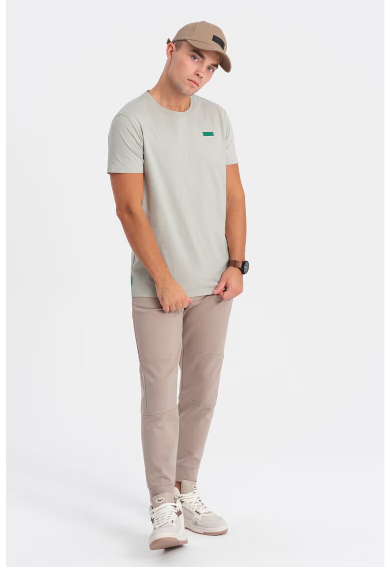 OMBRE Tricou de bumbac cu decolteu la baza gatului - Gri deschis