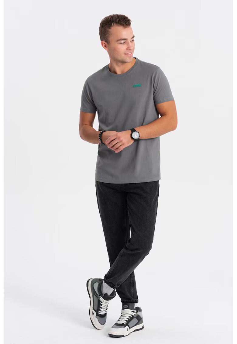 OMBRE Tricou de bumbac cu decolteu la baza gatului - Gri inchis