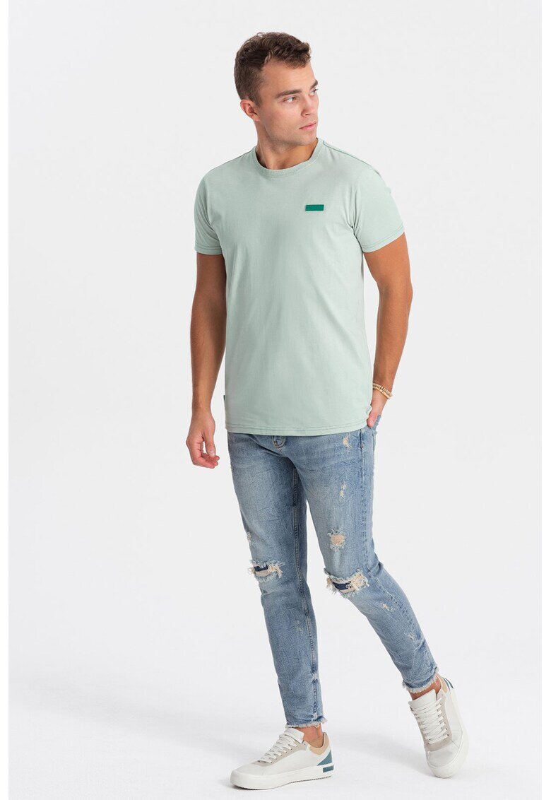 OMBRE Tricou de bumbac cu decolteu la baza gatului - Verde deschis