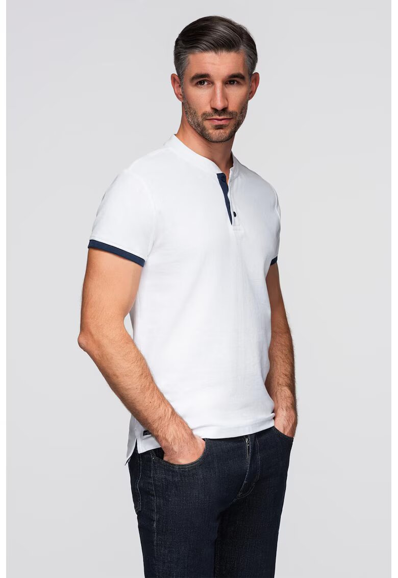OMBRE Tricou de bumbac cu fenta cu nasturi - Alb optic