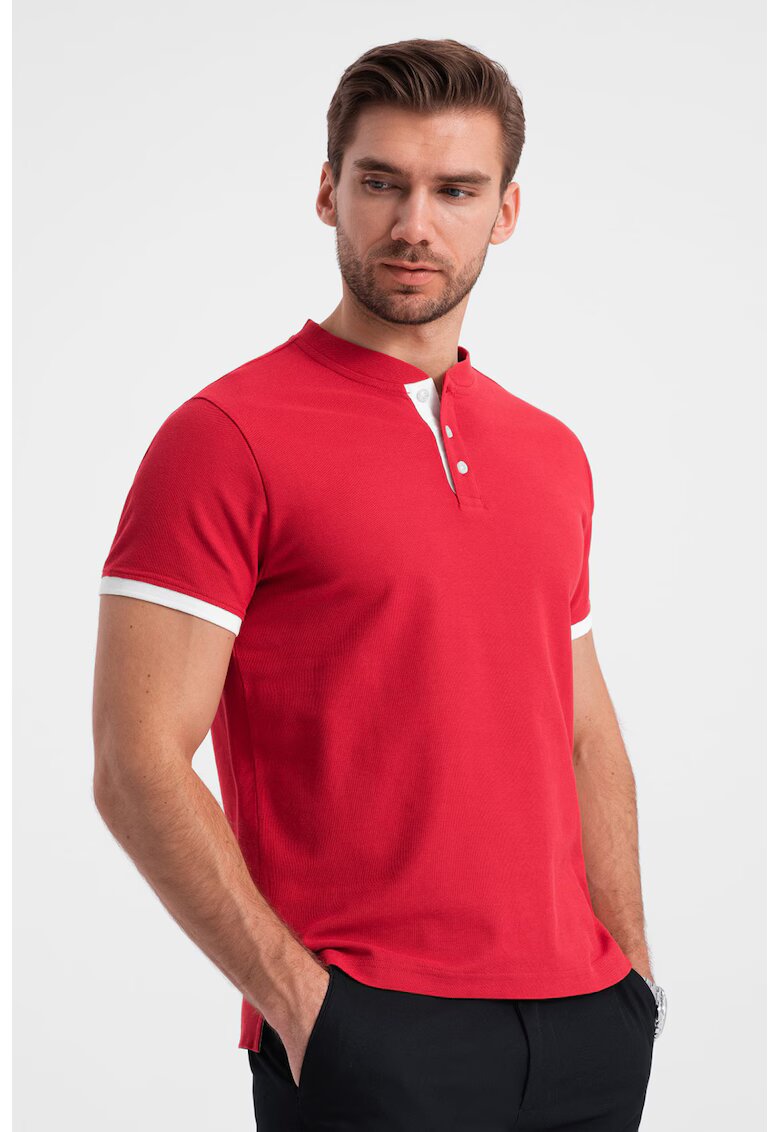 OMBRE Tricou de bumbac cu fenta cu nasturi - Rosu