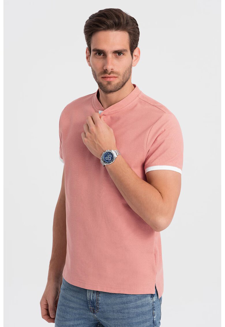 OMBRE Tricou de bumbac cu fenta cu nasturi - Roz somon