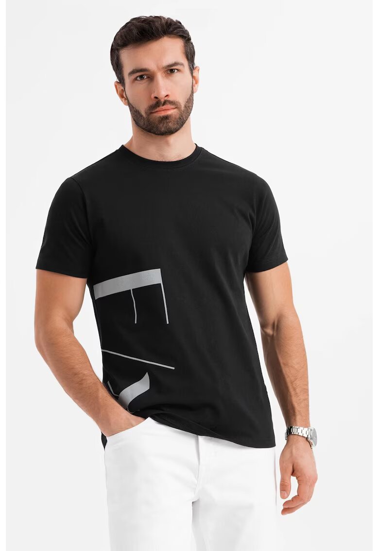 OMBRE Tricou de bumbac cu imprimeu - Negru/Gri deschis