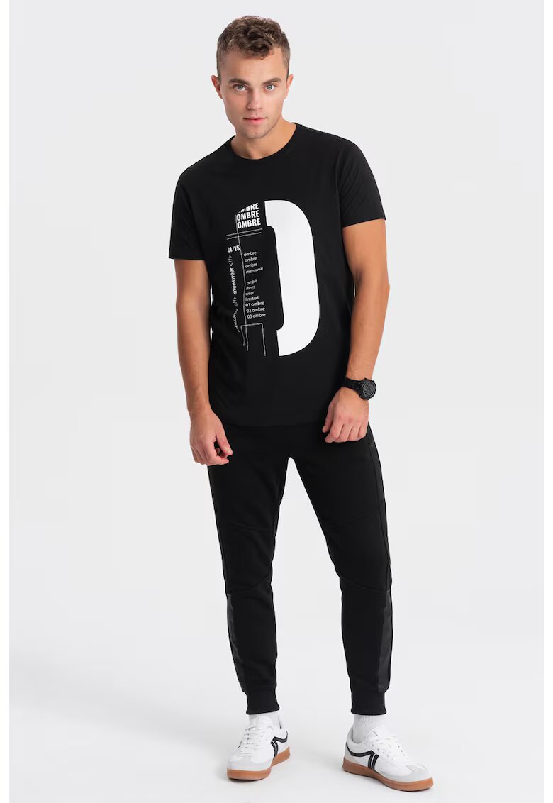 OMBRE Tricou de bumbac cu logo supradimensionat - Alb/Negru