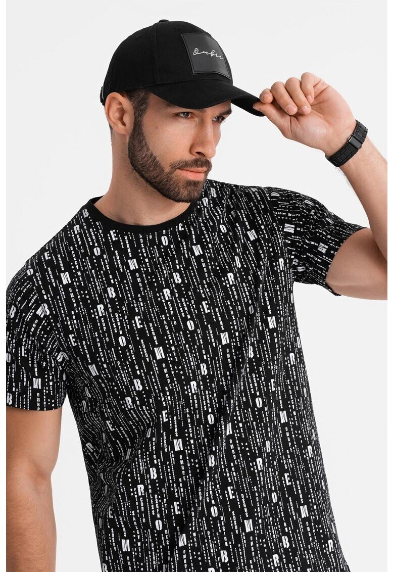 OMBRE Tricou de bumbac cu model text - Alb/Negru