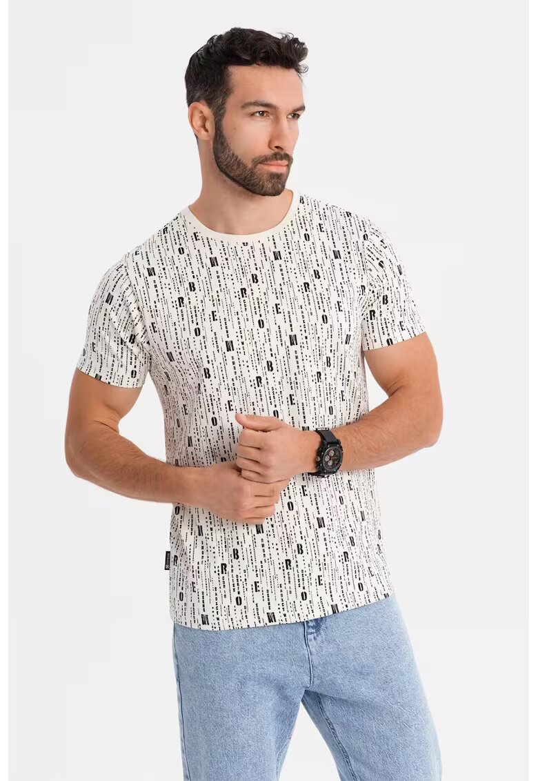 OMBRE Tricou de bumbac cu model text - Negru/Crem