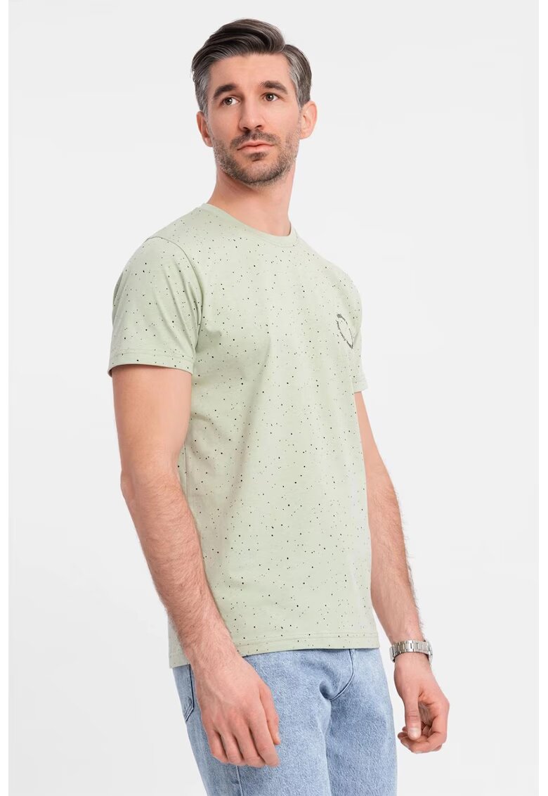 OMBRE Tricou de bumbac cu pete decorative - Negru/Albastru/Verde fistic