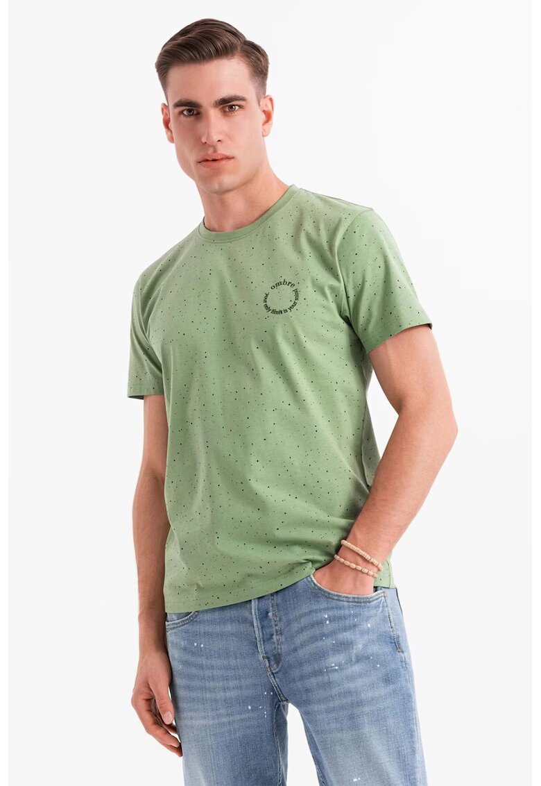 OMBRE Tricou de bumbac cu pete decorative - Negru/Verde deschis