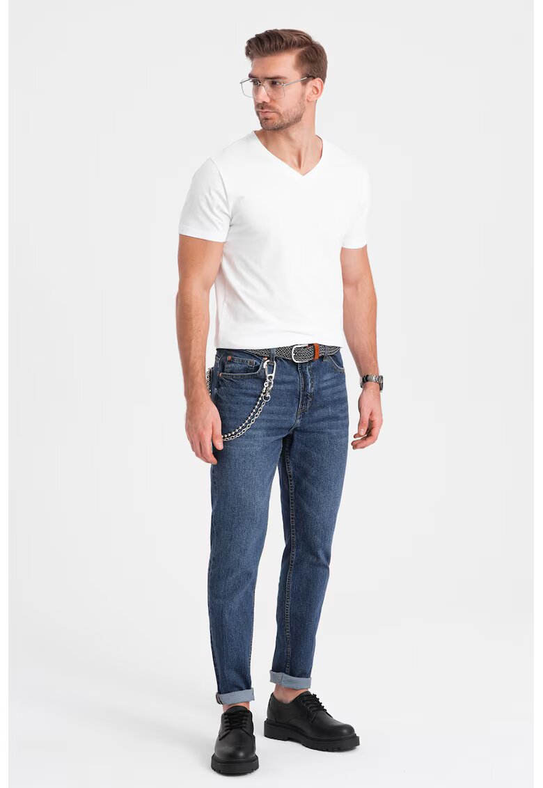 OMBRE Tricou din amestec de bumbac cu decolteu in V - Alb