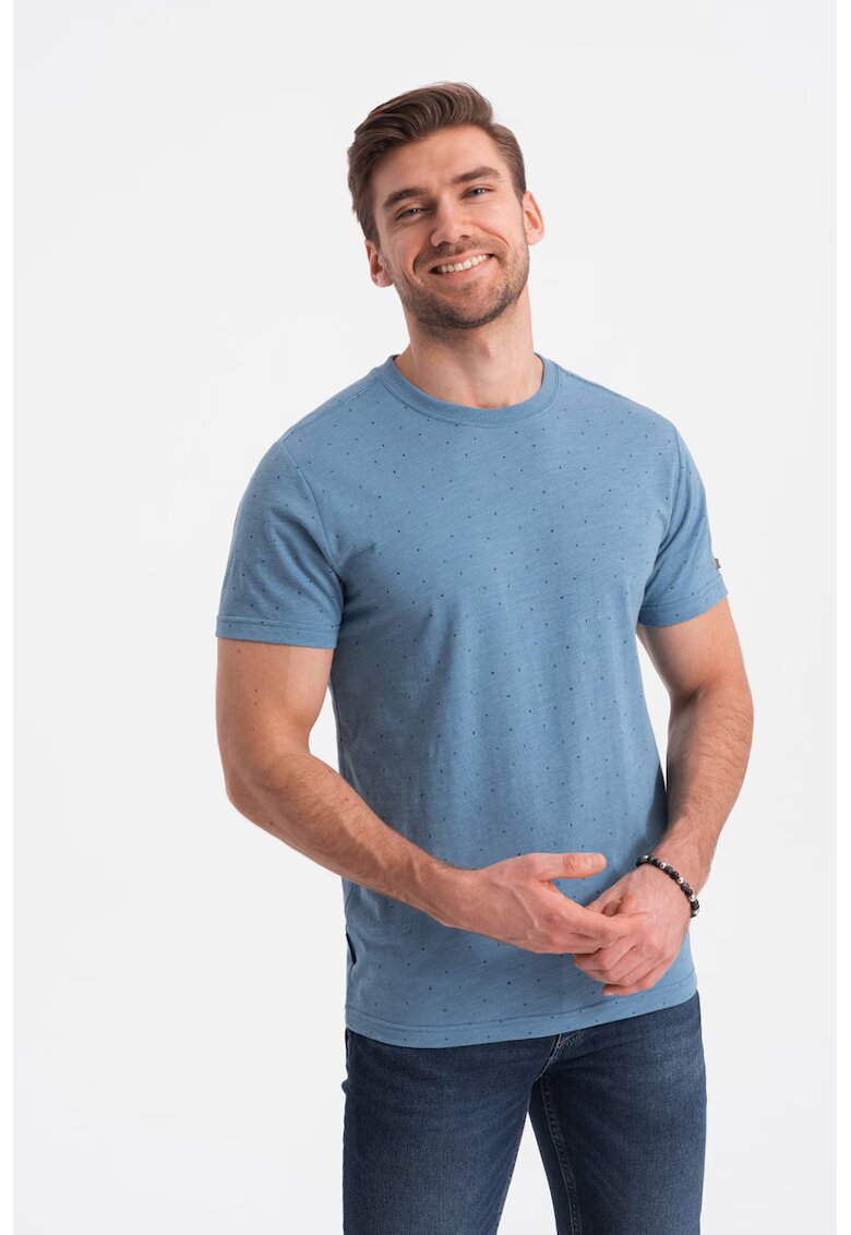 OMBRE Tricou din amestec de bumbac cu decolteu la baza gatului - Albastru prafuit