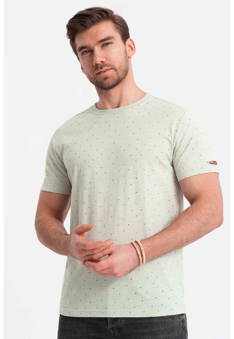 OMBRE Tricou din amestec de bumbac cu decolteu la baza gatului - Verde pal
