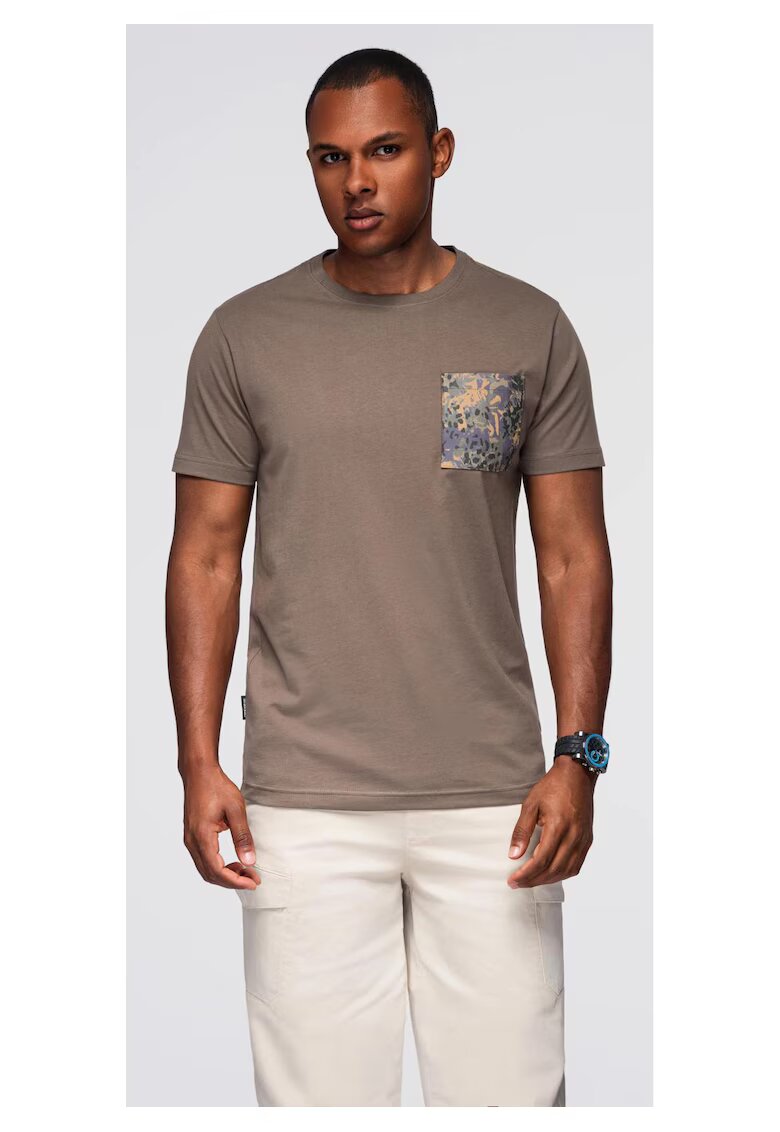 OMBRE Tricou din bumbac cu buzunar imprimat OM-TSPT-0227 - Verde inchis