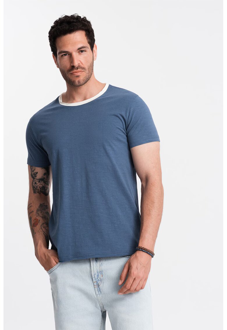OMBRE Tricou din bumbac cu decolteu rotund - Albastru inchis
