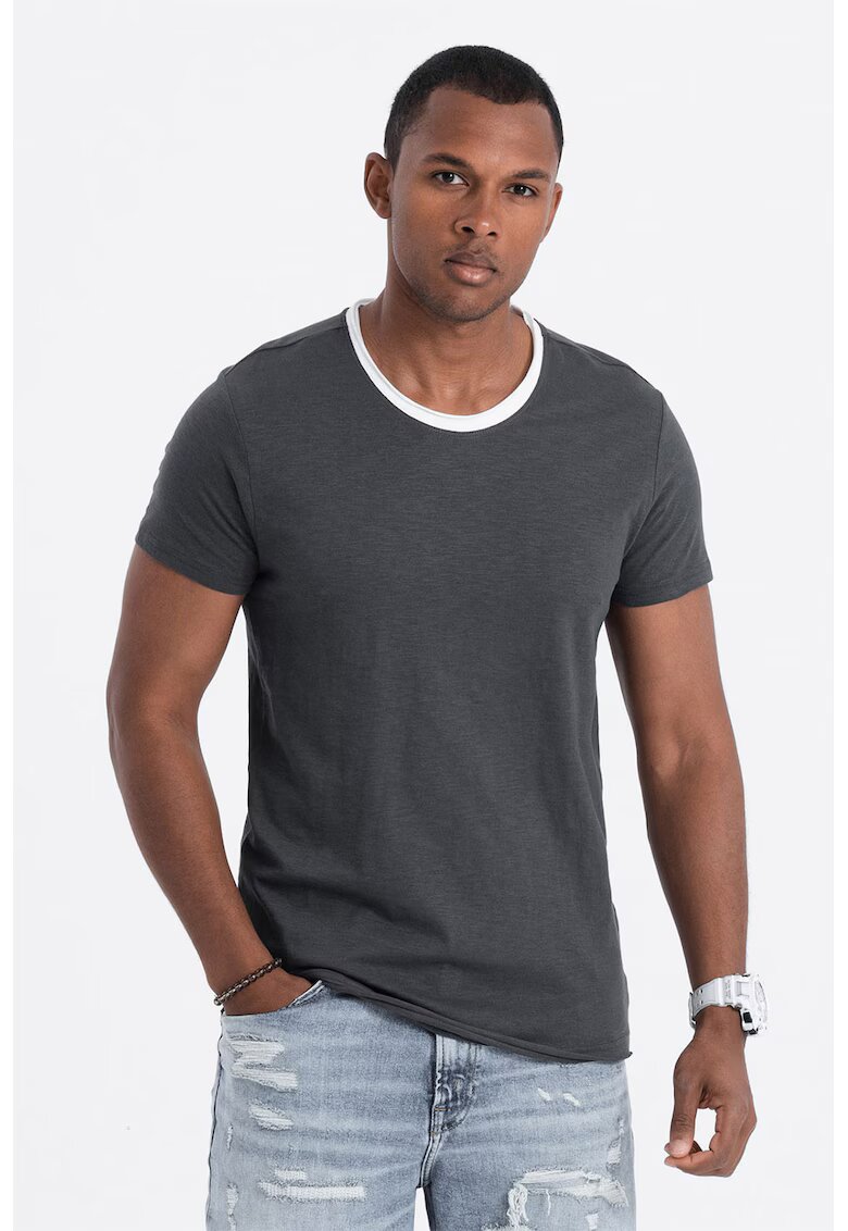 OMBRE Tricou din bumbac cu decolteu rotund - Gri inchis